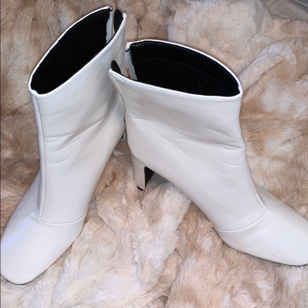 Patent leather white booties